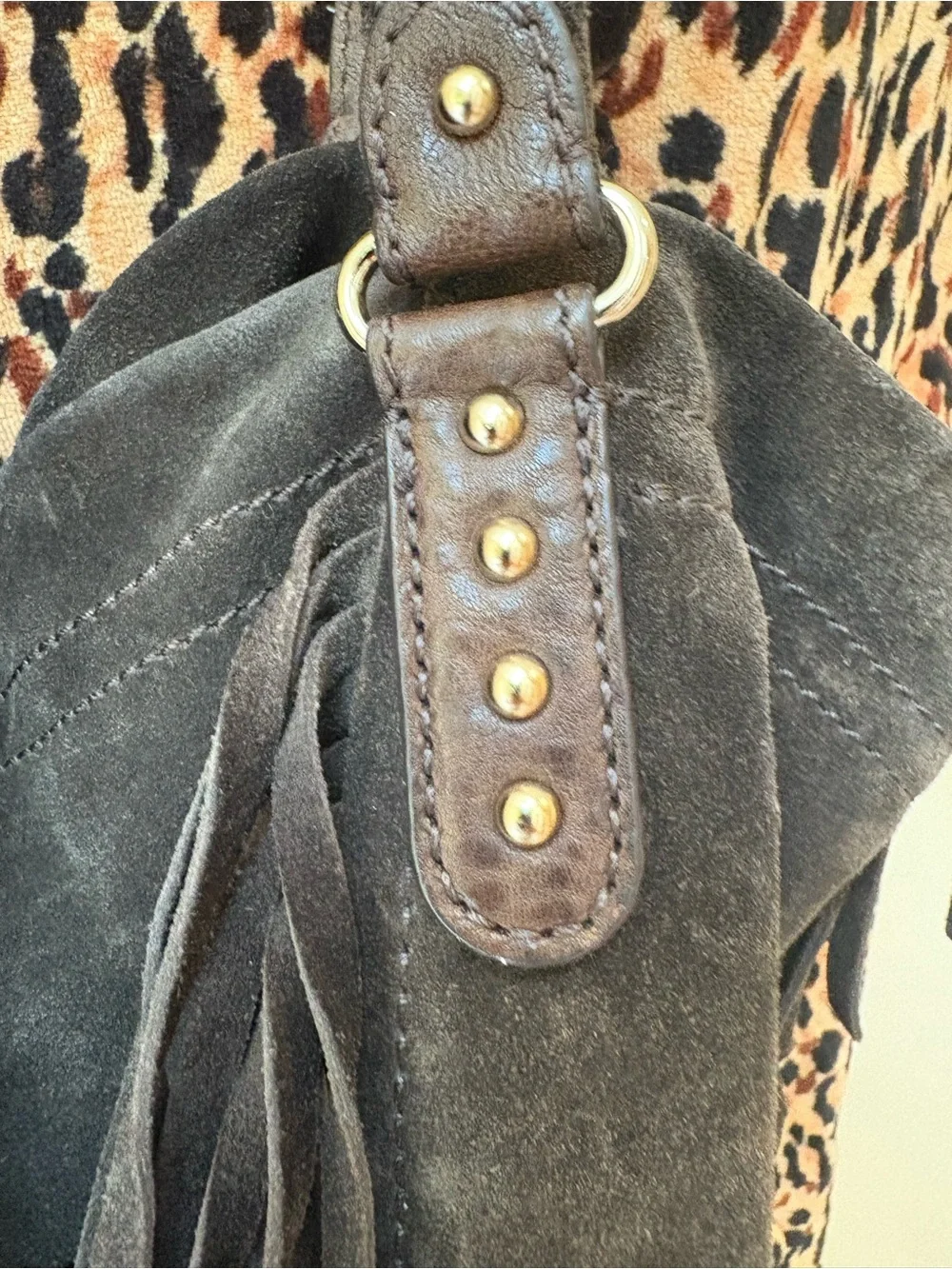 HUGE GAP Leather/Suede Hobo Fringe Bag Gold Hardware 17”!!!